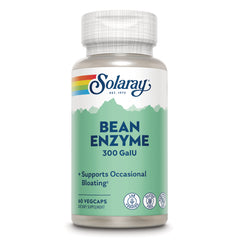 SLR527 | Solaray Bean Enzyme 300 GalU supplement bottle front, green label showing 60 vegcaps and supports occasional bloating