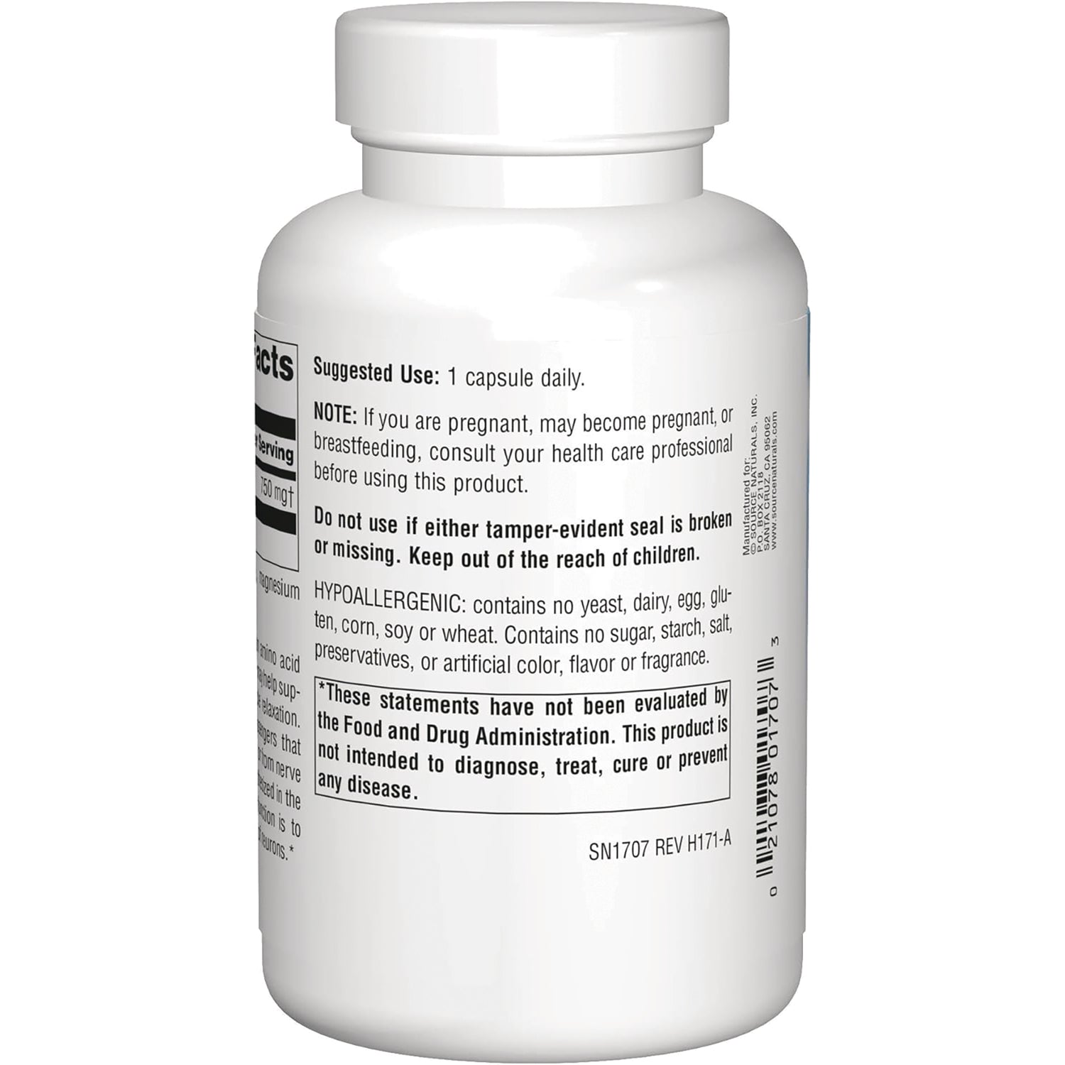 SN482 | Back label with Suggested Use, warnings, hypoallergenic statement, and barcode