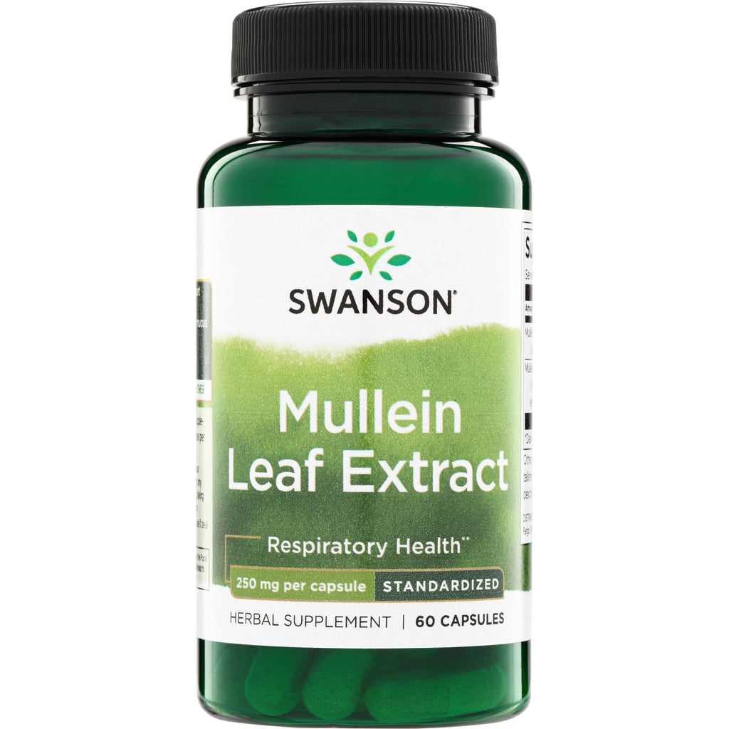 SW1808 | Swanson Mullein Leaf Extract supplement bottle, Respiratory Health, standardized, 250 mg per capsule, 60 capsules - Thumbnail