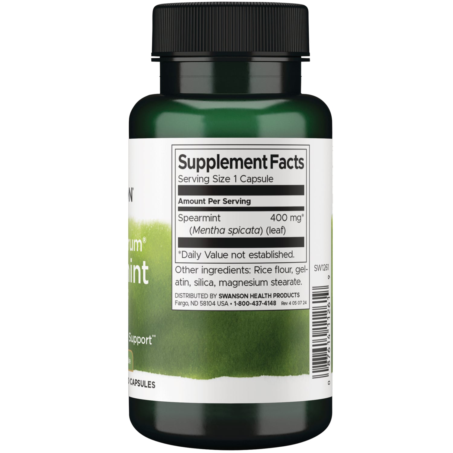 SW1261 | Back label with supplement facts and serving information