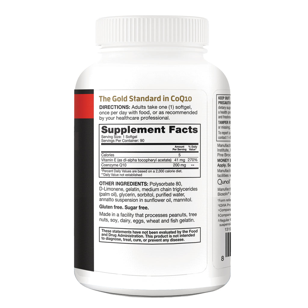QNL016 | Back label of a CoQ10 softgel supplement bottle with Supplement Facts and directions - Thumbnail