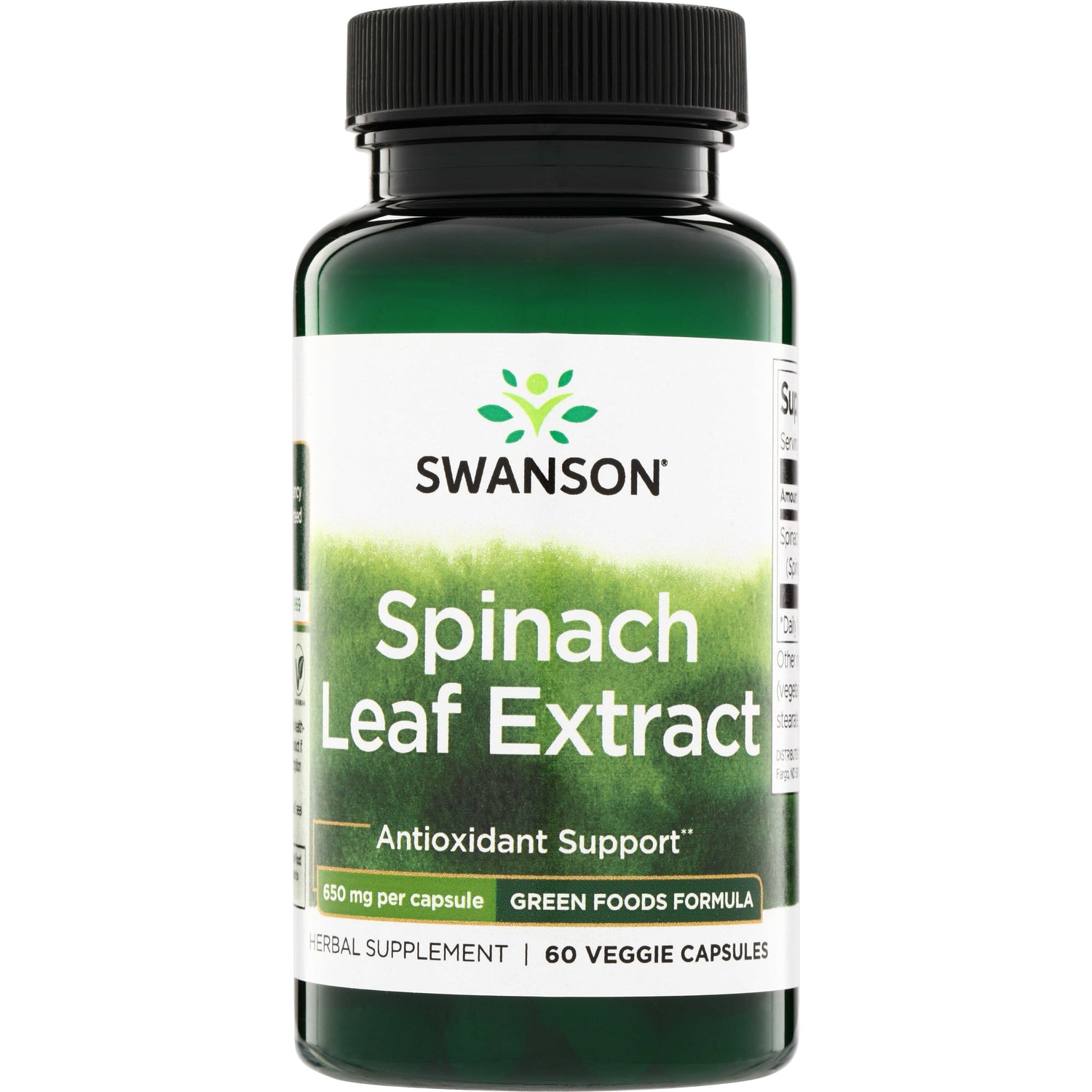 SWR087 | Swanson Spinach Leaf Extract, Antioxidant Support, 650 mg per capsule, 60 veggie capsules