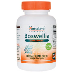 HHH005 | Himalaya Boswellia Joint Support herbal supplement 60 vegetarian capsules white bottle with orange cap and gluten free label