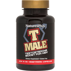 NTP266 | NaturesPlus T MALE testosterone boost for men black supplement bottle labeled Now in 60 vegetarian capsules