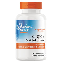 DB309 | Doctor's Best CoQ10 + Nattokinase supplement bottle, Dual Action Heart & Circulation Support, 60 veggie caps