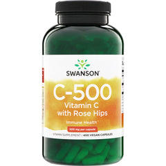 SW847 | Swanson C-500 Vitamin C with Rose Hips, 500 mg per capsule, 400 vegan capsules