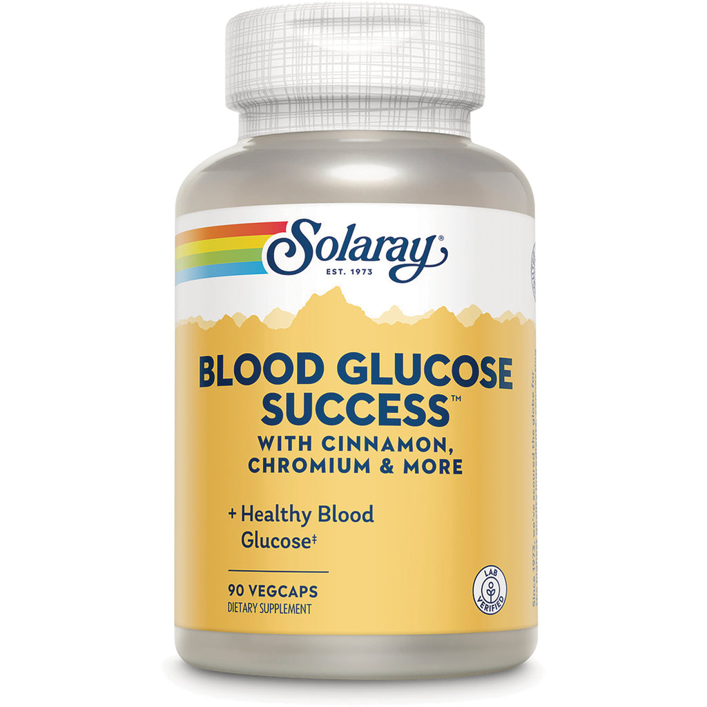 SLR332 | Solaray Blood Glucose Success supplement bottle front labeled BLOOD GLUCOSE SUCCESS with 90 vegcaps - Thumbnail