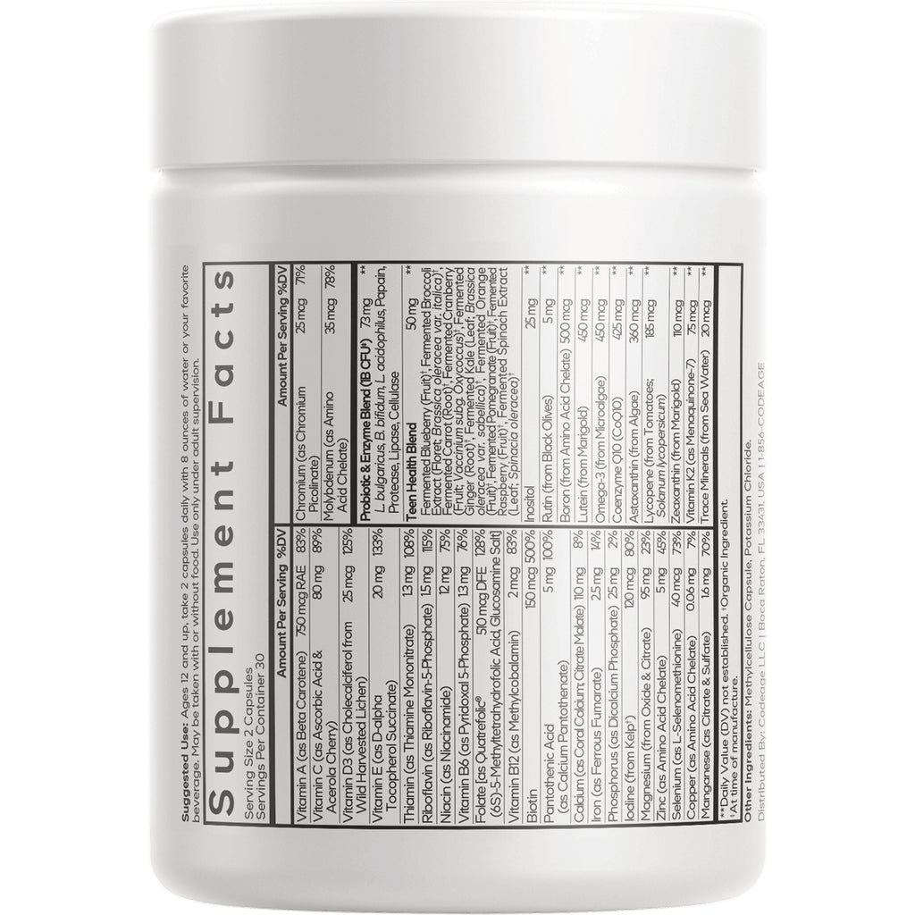 CDG025 | back label of white supplement jar showing Supplement Facts nutrition panel and ingredient list - Thumbnail