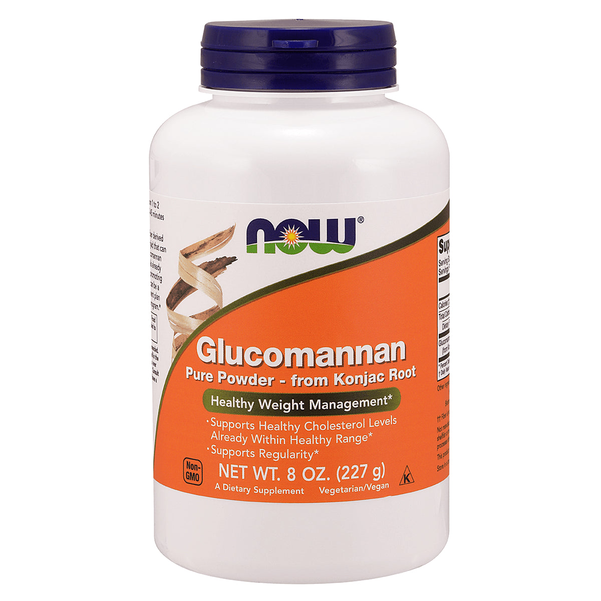 NWF1008 | NOW Glucomannan pure powder 8 oz white jar with orange label