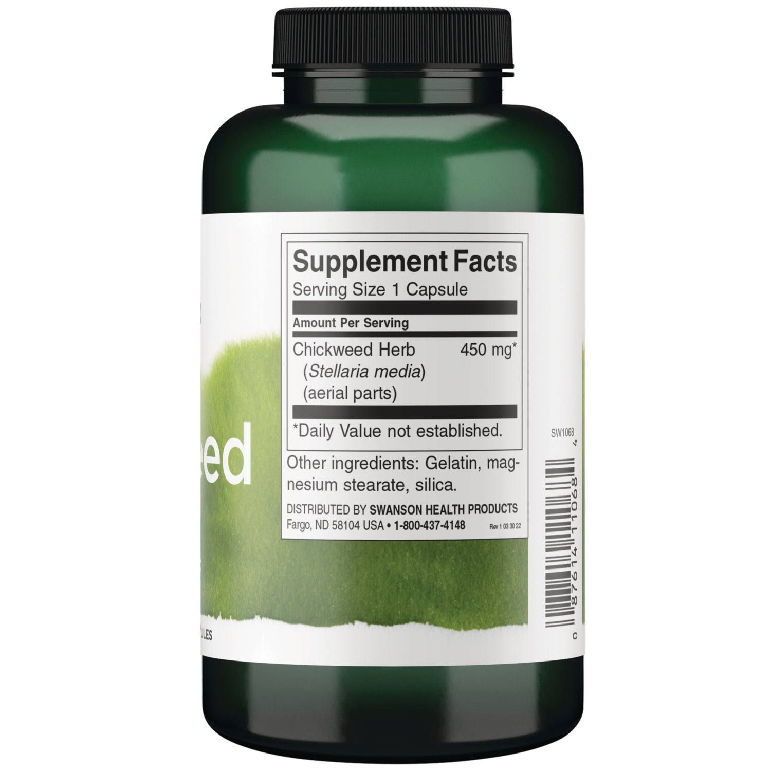 SW1068 | Back label with supplement facts and serving information