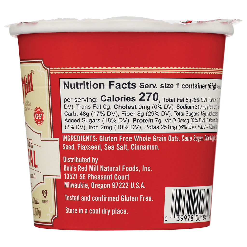 BOB229 | Back of red oatmeal cup showing Nutrition Facts panel, ingredients list and barcode - Thumbnail