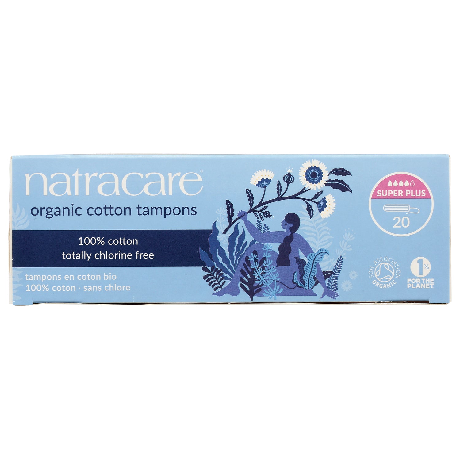 NCR003 | Natracare organic cotton tampons box Super Plus 20 count, 100% cotton totally chlorine free