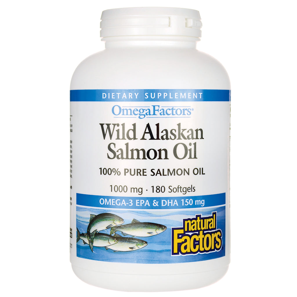 NFC024 | OmegaFactors Wild Alaskan Salmon Oil 1000 mg 180 softgels bottle labeled natural Factors - Thumbnail