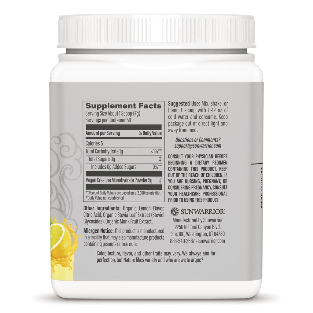 SNW047 | Back label with Supplement Facts and suggested use for vegan creatine monohydrate powder - Thumbnail