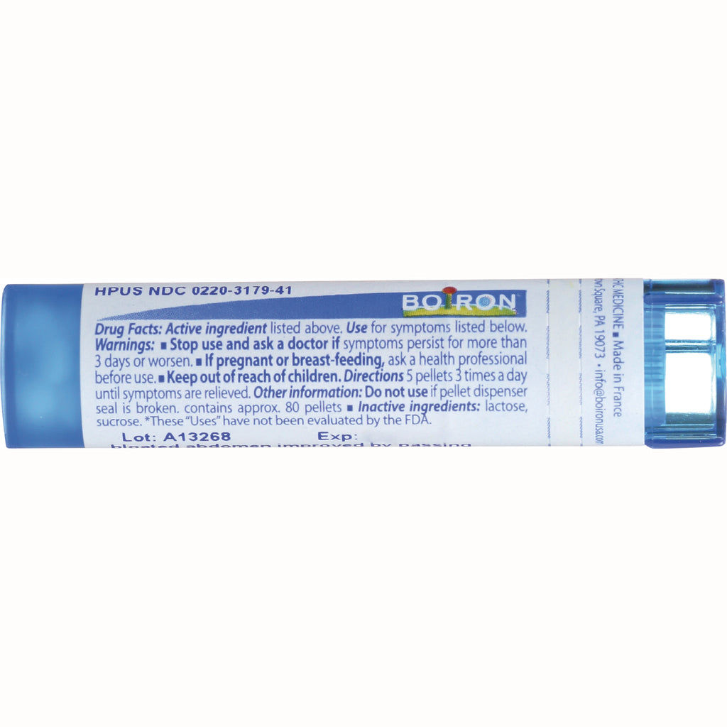BRN064 | back label of blue-capped homeopathic pellet tube showing Drug Facts, warnings, lot and directions - Thumbnail