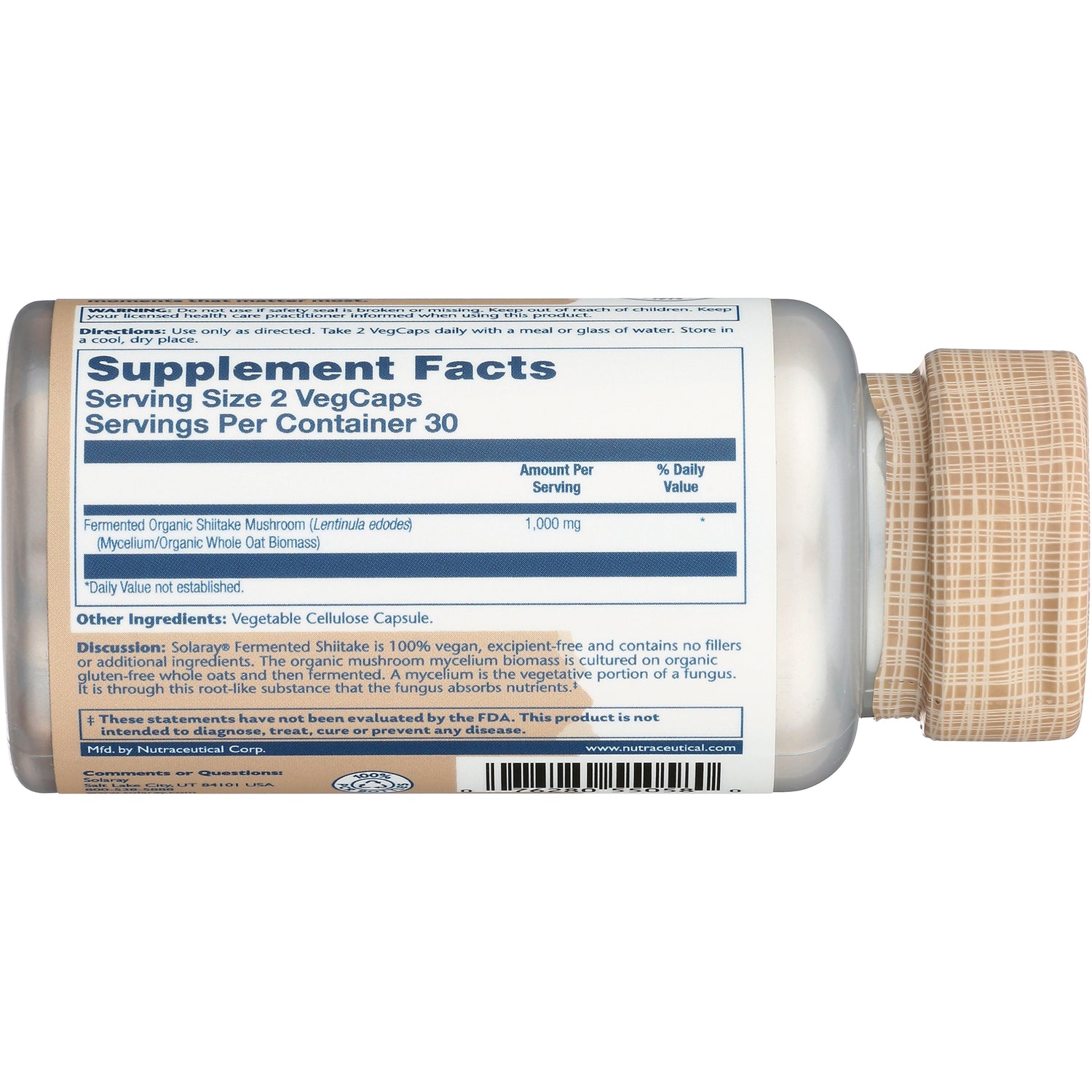 SLR466 | Back of supplement bottle showing Supplement Facts label, Serving Size 2 VegCaps and ingredient details