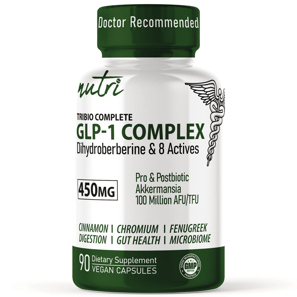 NFU014 | White supplement bottle labeled GLP-1 COMPLEX Dihydroberberine & 8 Actives 450MG 90 vegan capsules - Thumbnail