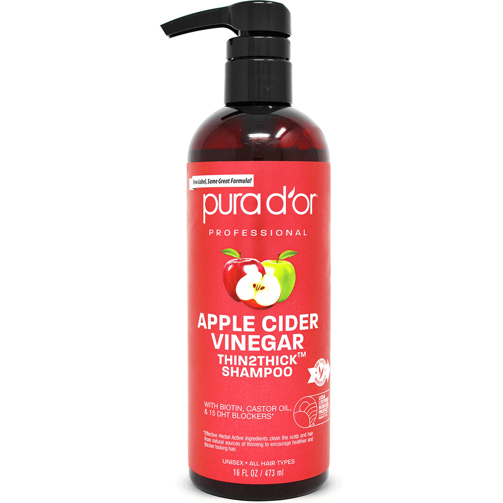 PDO001 | Pura d'or Apple Cider Vinegar Thin2Thick shampoo pump bottle, red label, 16 fl oz - Thumbnail