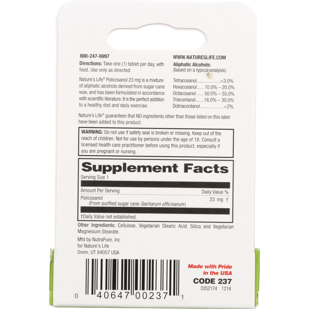 NSL021 | Back of supplement card showing directions, warning, supplement facts panel and barcode - Thumbnail