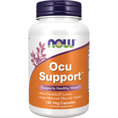 NWF423 | NOW Ocu Support dietary supplement bottle with orange label, 120 Veg Capsules