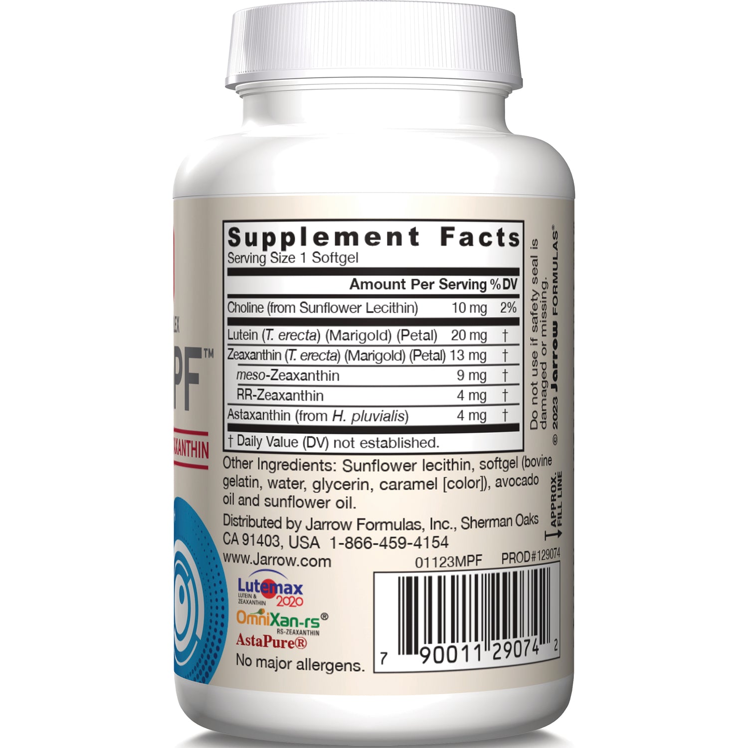 JR325 | Back of white supplement bottle showing Supplement Facts panel, ingredients list and barcode