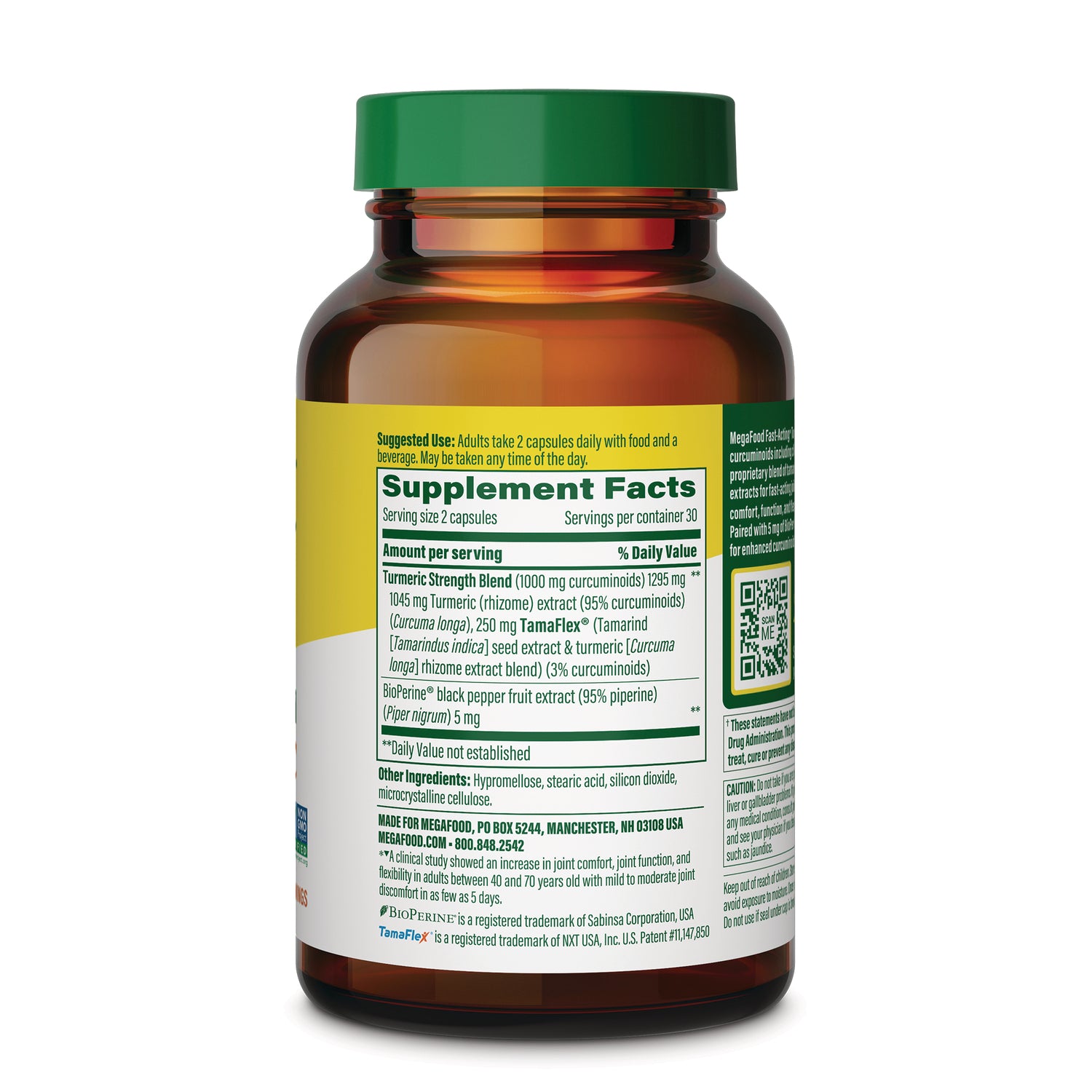 MGF144 | Bottle back label showing Supplement Facts panel with ingredients, serving size and directions