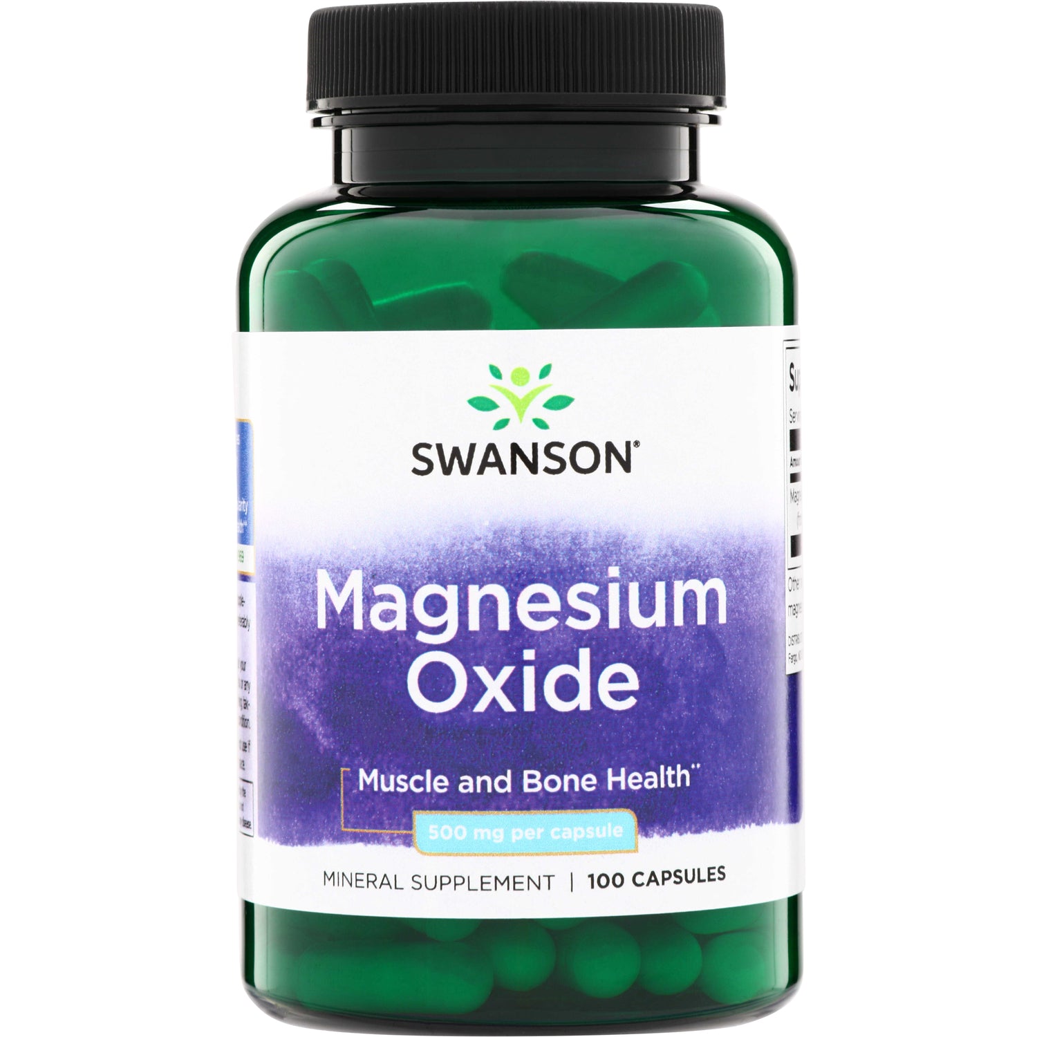 SW1817 | Swanson Magnesium Oxide, 500 mg per capsule, 100 capsules, Muscle and Bone Health