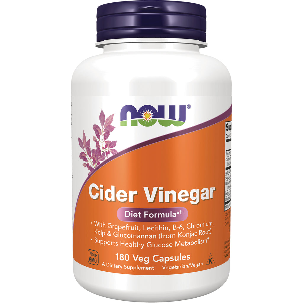 NWF037 | NOW Cider Vinegar Diet Formula white bottle labeled 180 Veg Capsules - Thumbnail