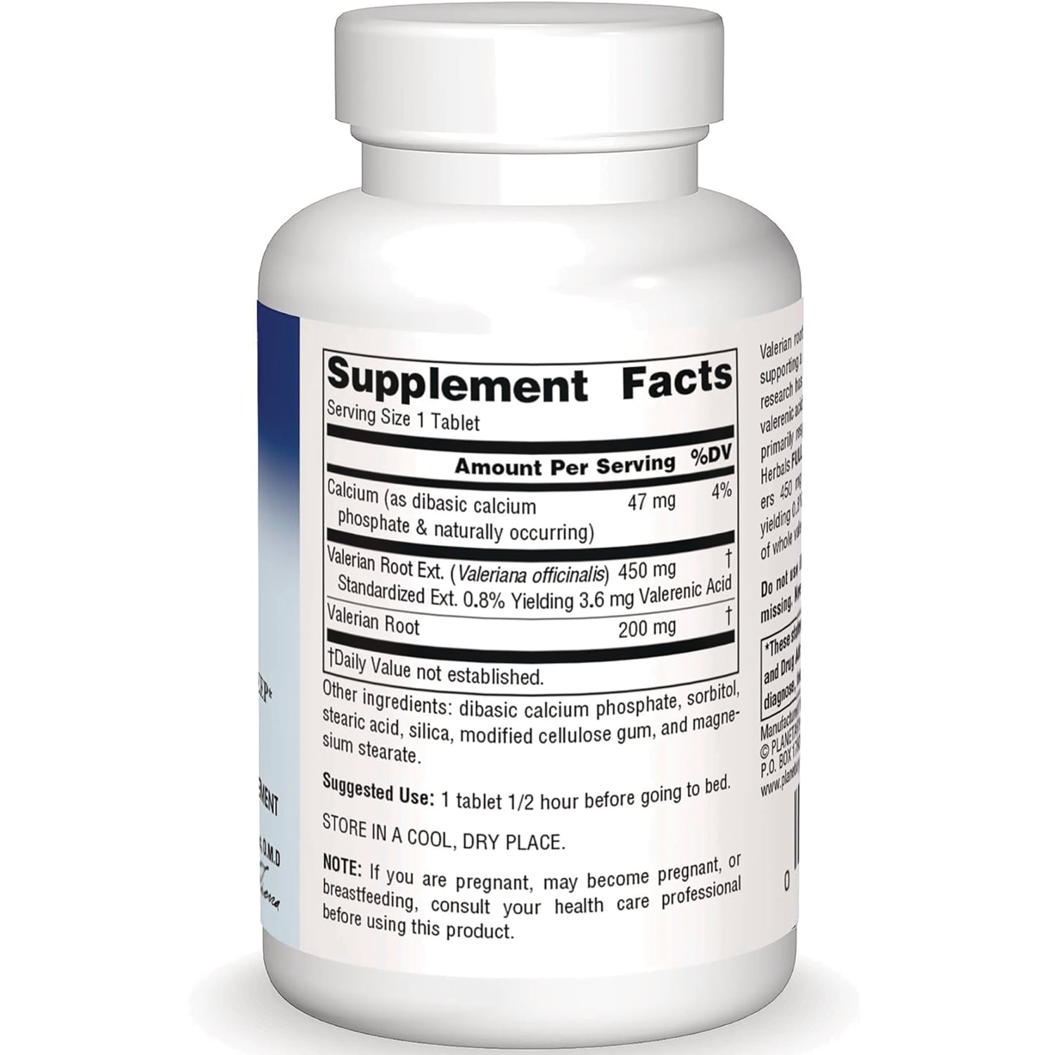 PF063 | back of white supplement bottle showing Supplement Facts panel with serving size 1 tablet and ingredient list