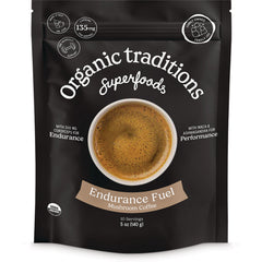 OTR104 | Organic Traditions Superfoods Endurance Fuel mushroom coffee front pouch with cup of coffee and USDA Organic badge