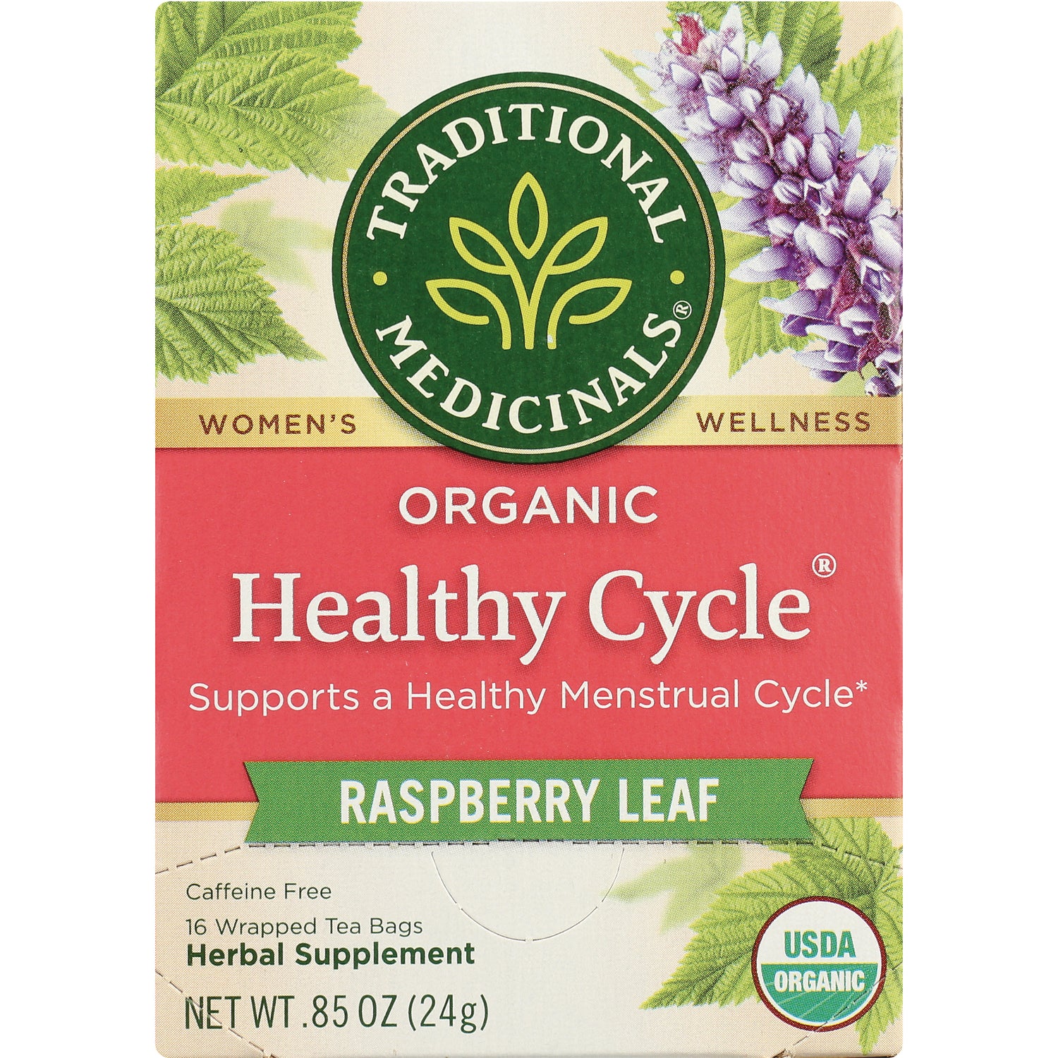 TMD033 | Traditional Medicinals Organic Healthy Cycle Raspberry Leaf tea box front