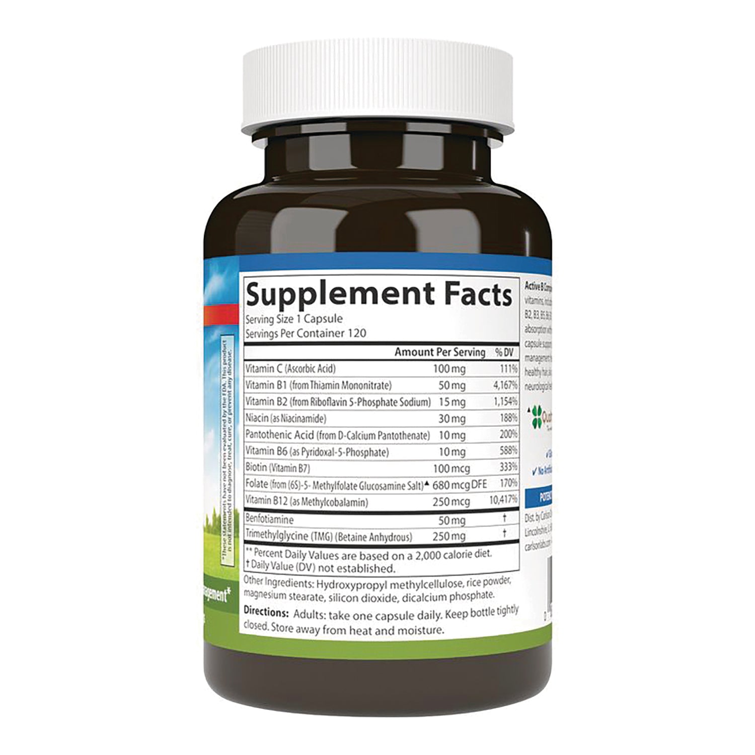 CSN334 | supplement facts panel on back of brown bottle listing serving size and nutrient amounts