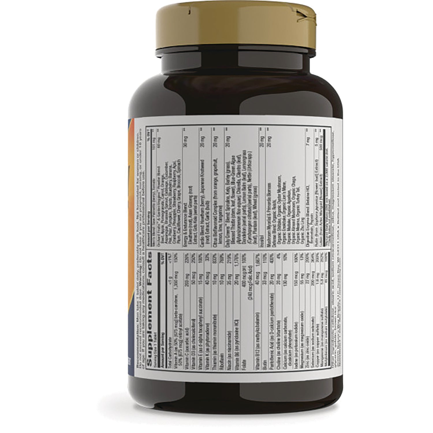 NW1046 | Back of brown supplement bottle showing Supplement Facts panel and ingredients label