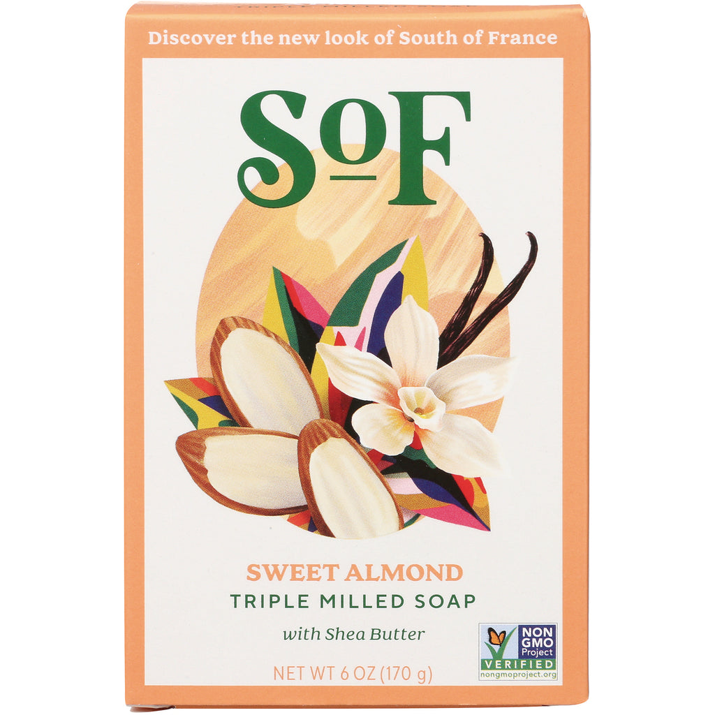 SOF012 | SOF Sweet Almond triple milled soap with Shea Butter, 6 oz (170 g), Non-GMO Project Verified - Thumbnail