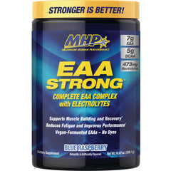 MHP028 | EAA STRONG supplement jar, blue raspberry flavor, front label
