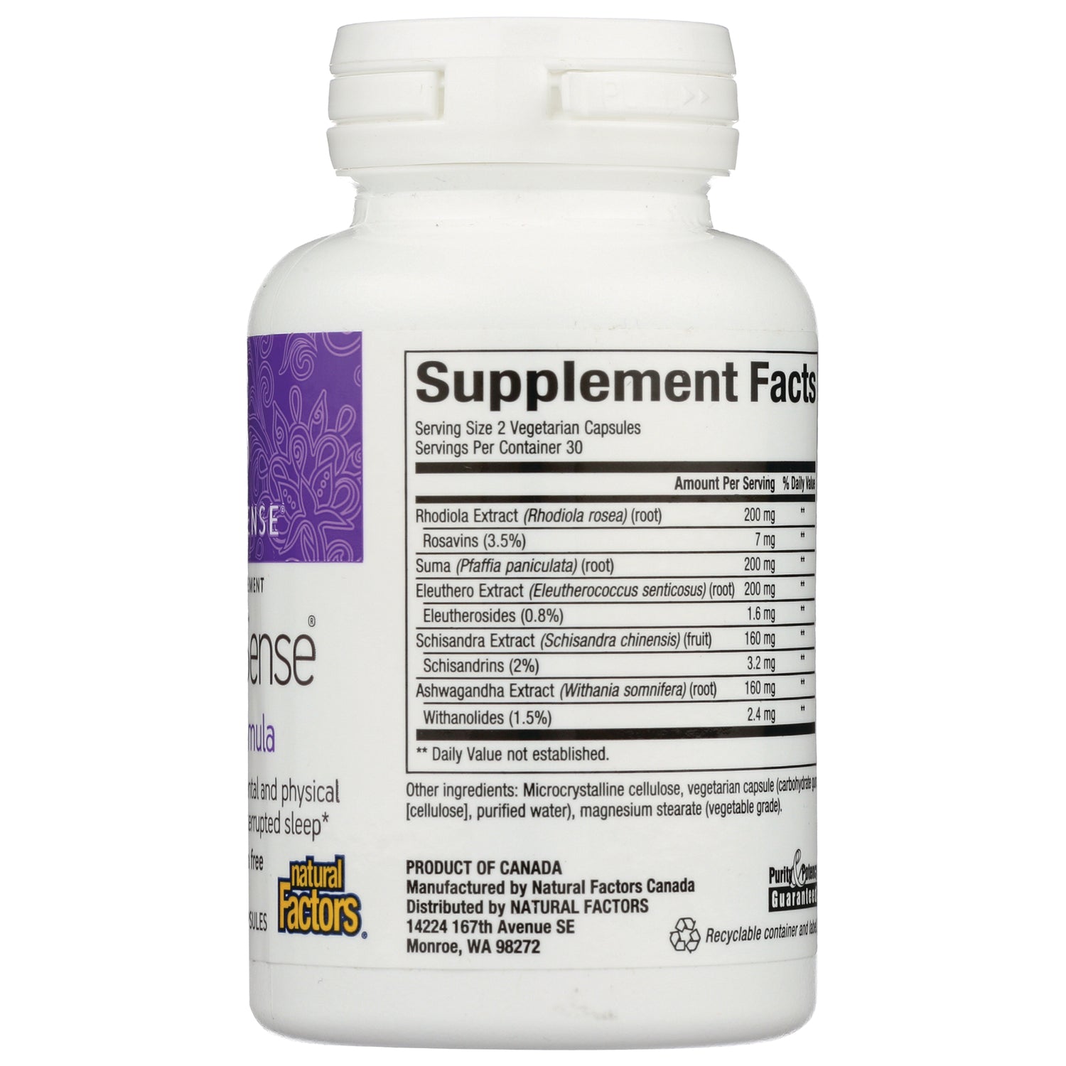 NFC148 | back label showing Supplement Facts table with ingredient amounts and Natural Factors logo