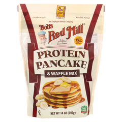BOB251 | Bob's Red Mill Protein Pancake & Waffle Mix package front with stack of banana pancakes and protein 15g badge