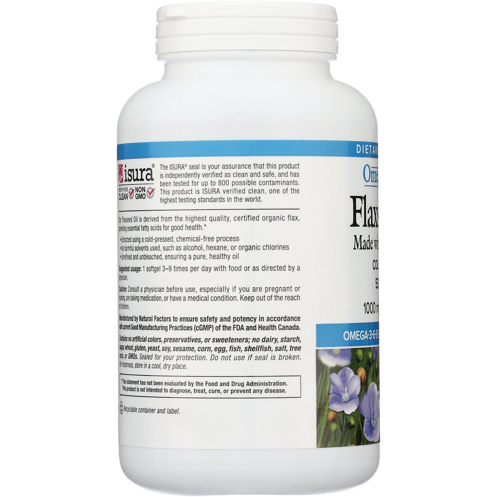 NFC156 | back label with product information, ingredient and certification text and flax flowers image - Thumbnail