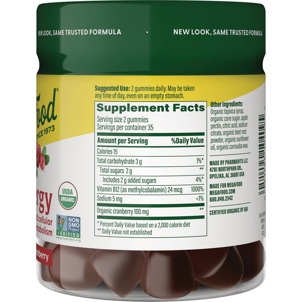 MGF104 | Back of supplement bottle showing Supplement Facts panel, other ingredients list and brown gummies visible - Thumbnail