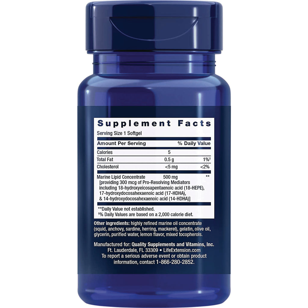 LE483 | Back of blue supplement bottle showing Supplement Facts label reading Serving Size 1 Softgel and ingredients - Thumbnail