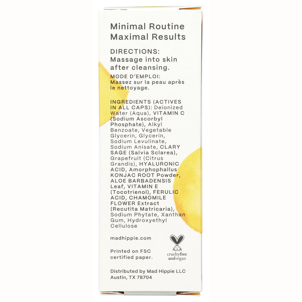 HIP005 | back of product box showing directions and ingredient list for Mad Hippie vitamin C serum - Thumbnail