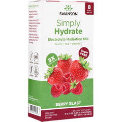 SW1943 | Swanson Simply Hydrate Electrolyte Hydration Mix Berry Blast, 8 stick packs, sugar free, 3X electrolytes