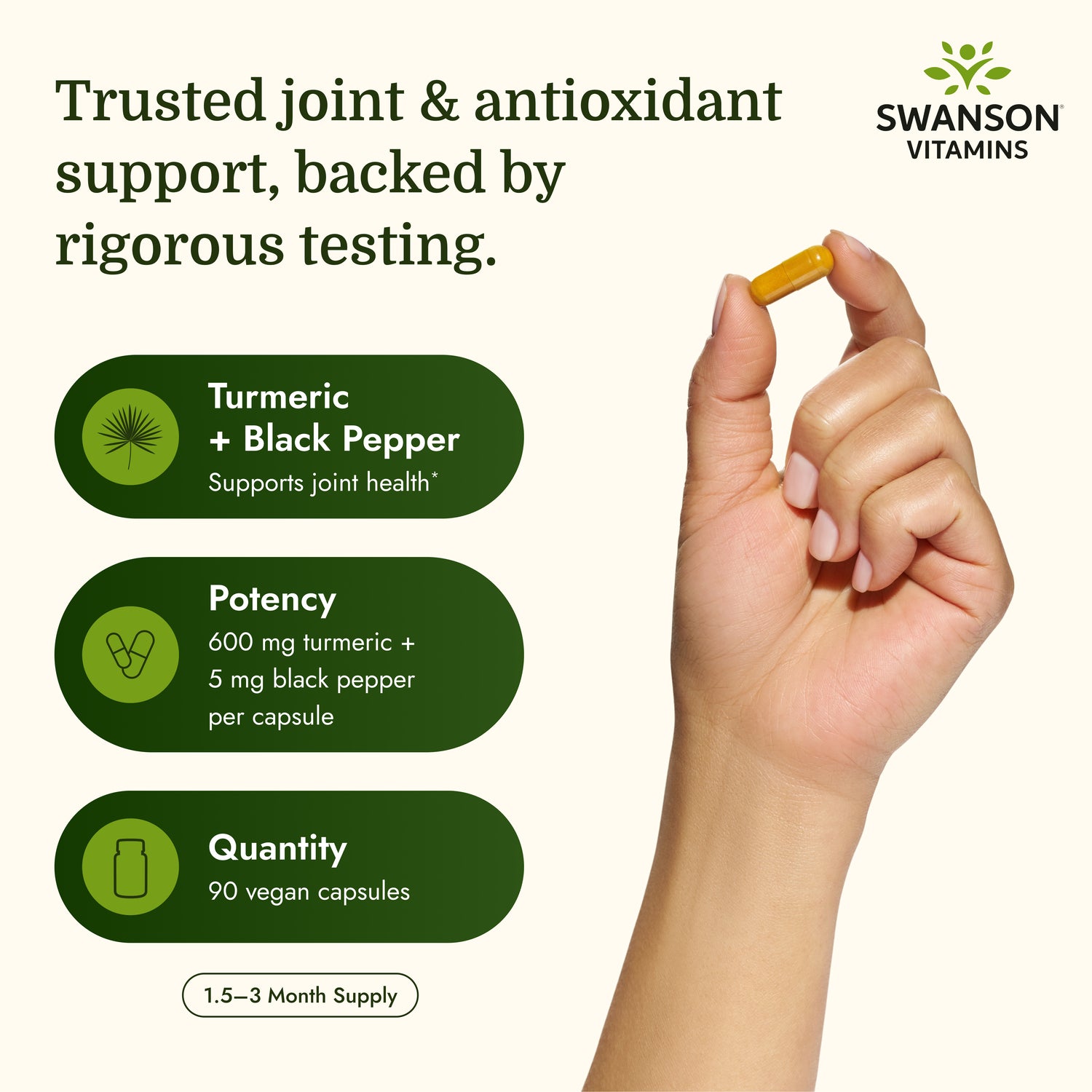 SW1877 | Turmeric and black pepper joint support infographic with potency and quantity details