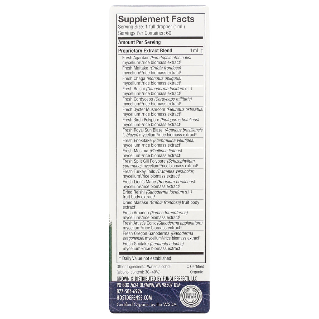 FUN001 | Back panel showing Supplement Facts with proprietary mushroom extract blend ingredients and serving size - Thumbnail