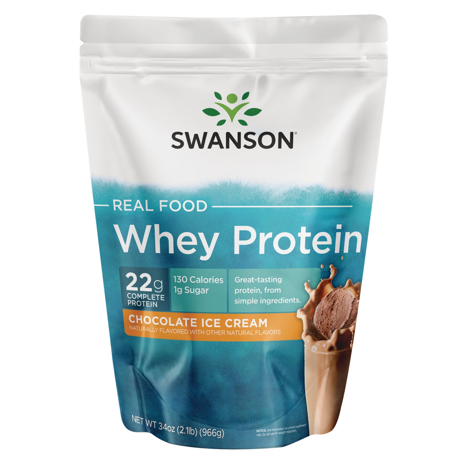 SWU1052 | Swanson Whey Protein chocolate ice cream pouches front view, four-pack