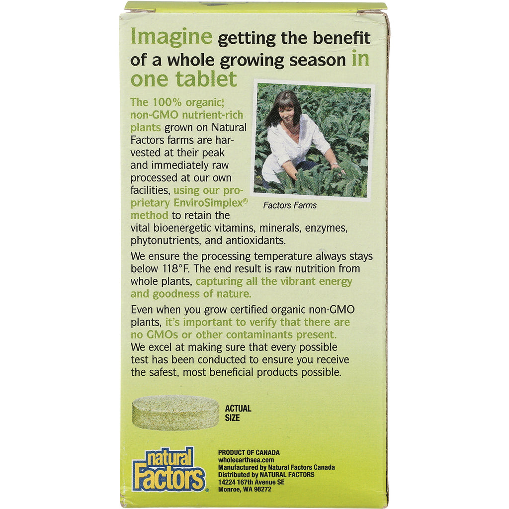 NFC177 | product infographic with text about organic whole-plant tablet, farm photo and actual-size tablet illustration - Thumbnail