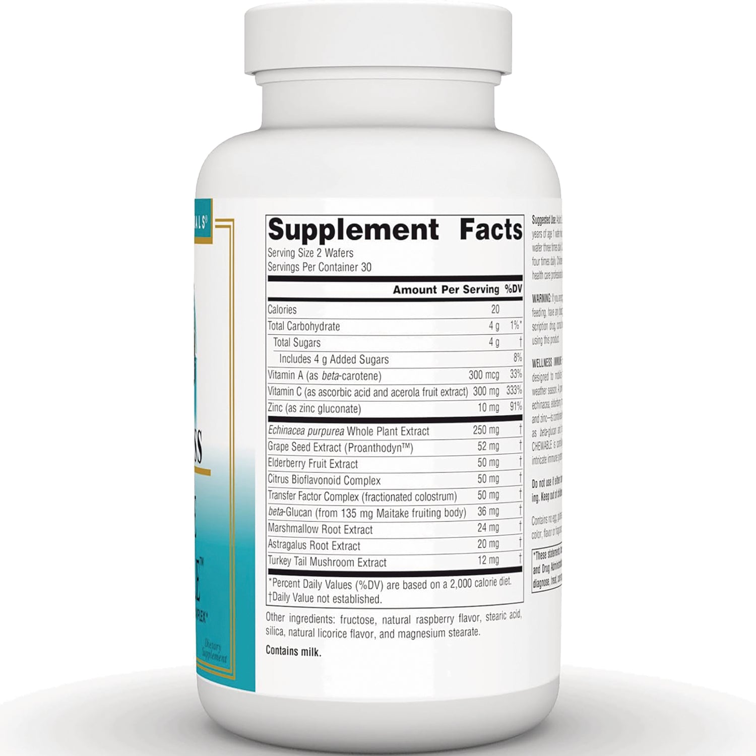 SN220 | Supplement bottle back label with Supplement Facts panel, ingredients, and warning information