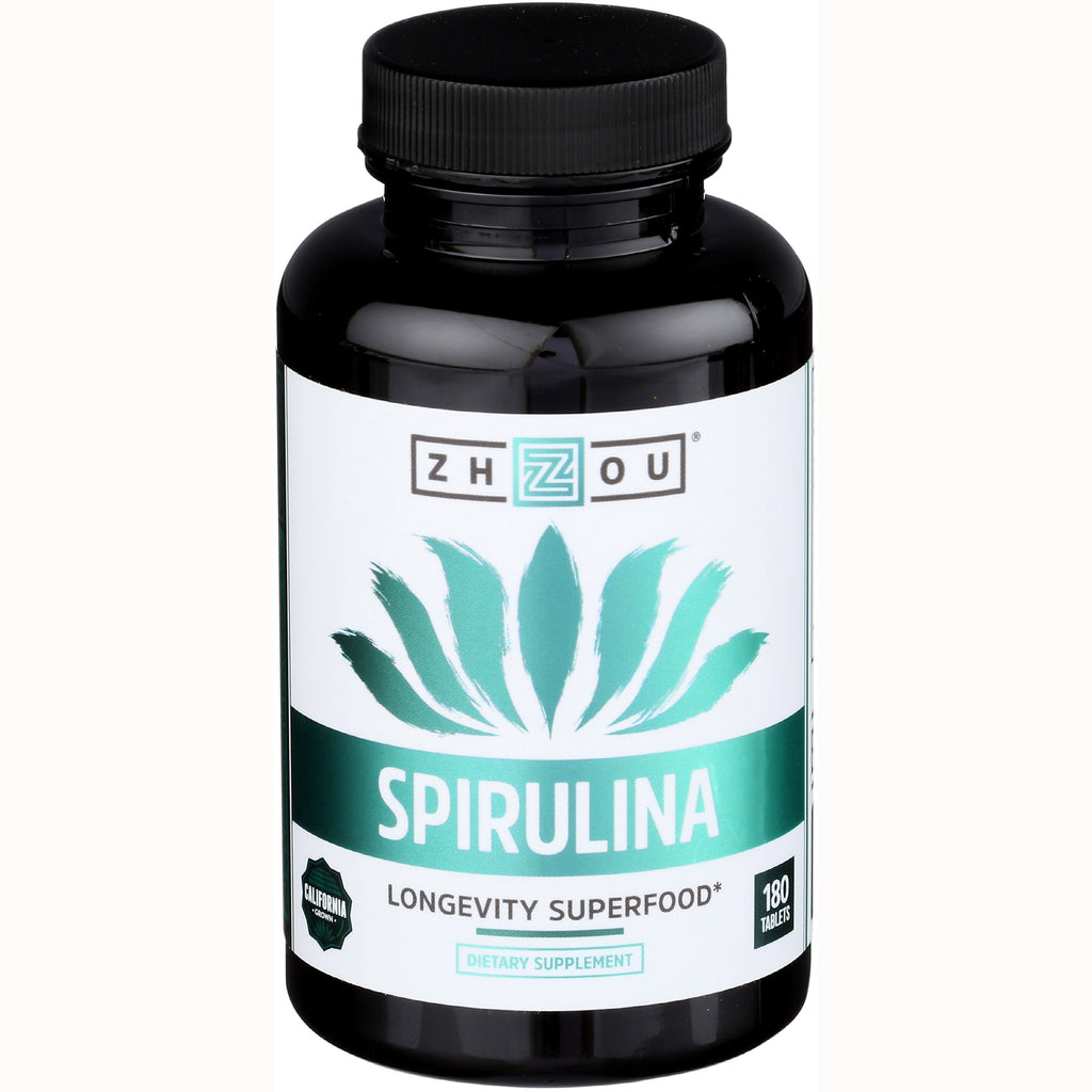 ZOU040 | Zhou Spirulina dietary supplement bottle, front label with Spirulina and 180 tablets - Thumbnail
