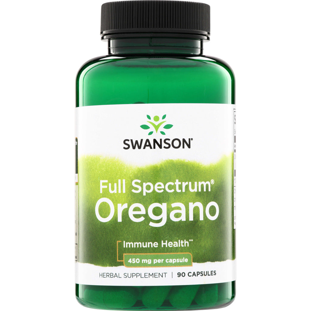 SW956 | Swanson Full Spectrum Oregano supplement bottle, Immune Health, 450 mg per capsule, 90 capsules - Thumbnail