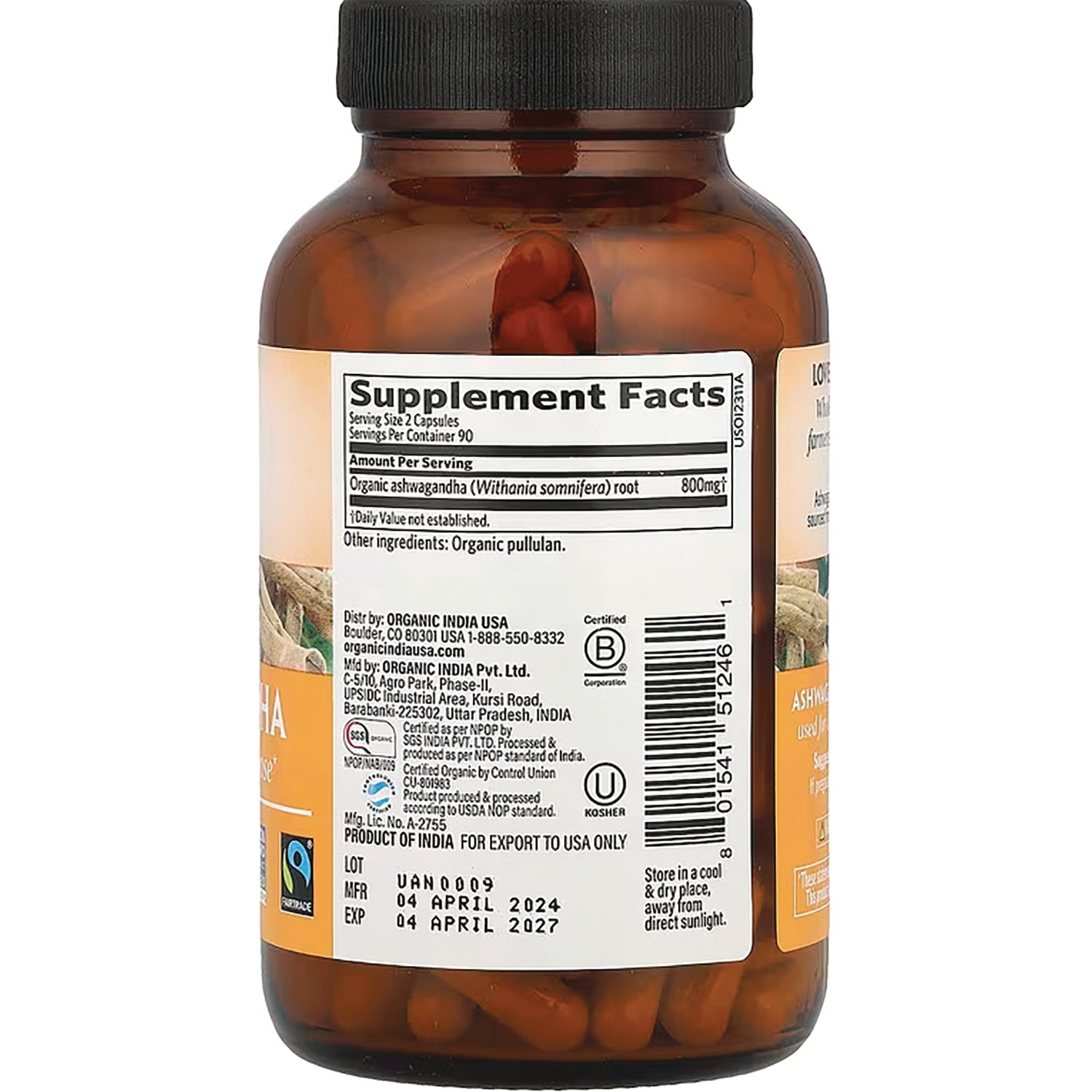 RGN077 | Back of amber supplement bottle showing Supplement Facts panel, barcode, lot and expiration dates